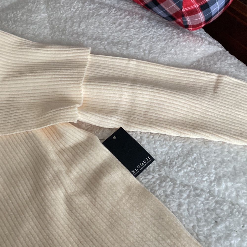 Eloquii Cream Ribbed Sweater - Picture 4 of 8